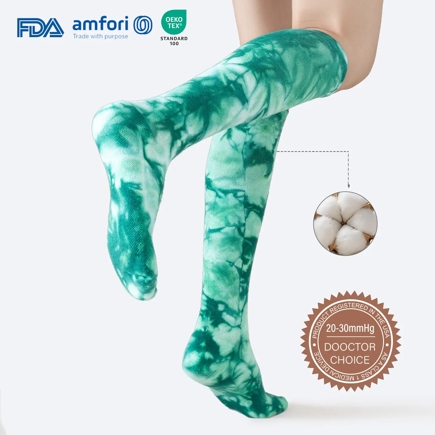 ISUNIE Compression Socks for Adults, 20-30 mmHg Graduated Support Long Socks, Targeted Cushioning, Breathable Cotton Blend, FDA Registered Hiking Compression Stockings (L/XL)