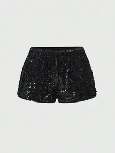 Women's Fashion Scale Pattern Sequins Shorts, Stylish Two-Sided Fish Scales Design, Trendy Summer Wear