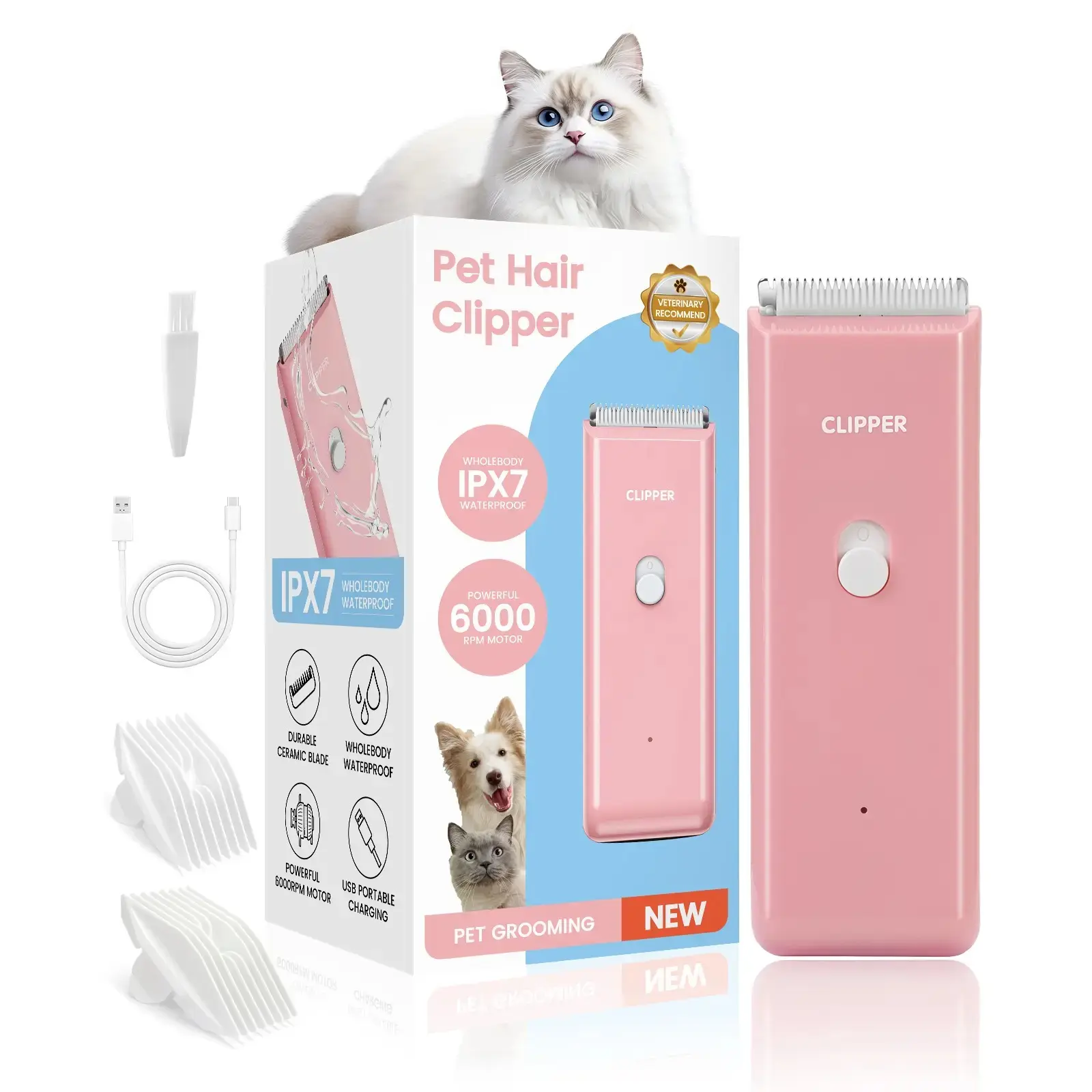 【Summer Essential】Pet Clippers for Dog Hair Grooming Low Noise, Rechargeable Cordless Cat Shaver with Ceramic Blade,Portable Pet Hair Trimmer for Matted & Long Hair,Portable for outings, practical and safe,best gift for pets backtoschool