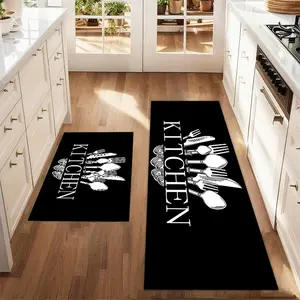 2Pcs Kitchen knives, forks, spoons, tableware Floor mat set for farmhouse kitchen Rug restaurant floor laundry room decor carpet mat Kitchen Rugs Sets