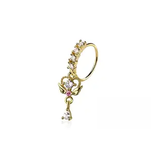 Dangling CZ Crystal Crescent Moon Bendable Nose Ring - 316L Stainless Steel