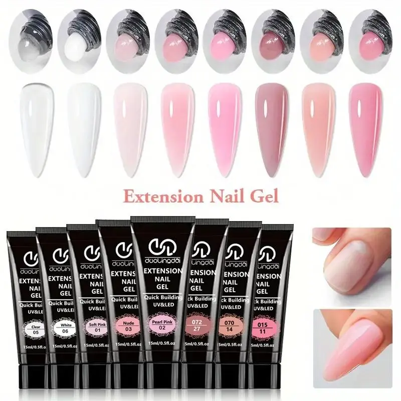 8 Color Extension Gel Nail Kit, Nails Extension Gel, 8 Counts/set UV/LED Cured Quick Building Formula Poly Nail Gel, Flexible & Toxin-free Poly Nail Gel, Ideal for Beginners & Professionals, Nail Art Design, Diy French Manicure, Builder Extension Gel