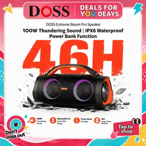 DOSS Extreme Boom+ Portable Outdoor Bluetooth Speaker - 100W Stereo Sound Box, IPX6 Waterproof Bluetooth 5.3 Rechargeable Audio System, Beat-Synced LED Lights, PartySync Mode, Orange Wireless Charging Handle for Mobile Devices, No-Cable Convenience, Speak
