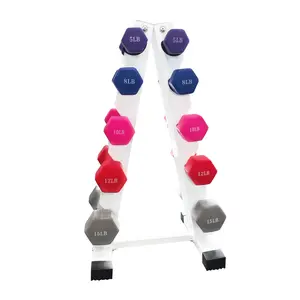 6-10 Pair Iron and Rubber Dumbbell Set  5-15 lbs Hand Free Weight for Strength Hex Coated Encased Weights with Vertical Storage Rack Home Gym 5-15 lb fitness home workout