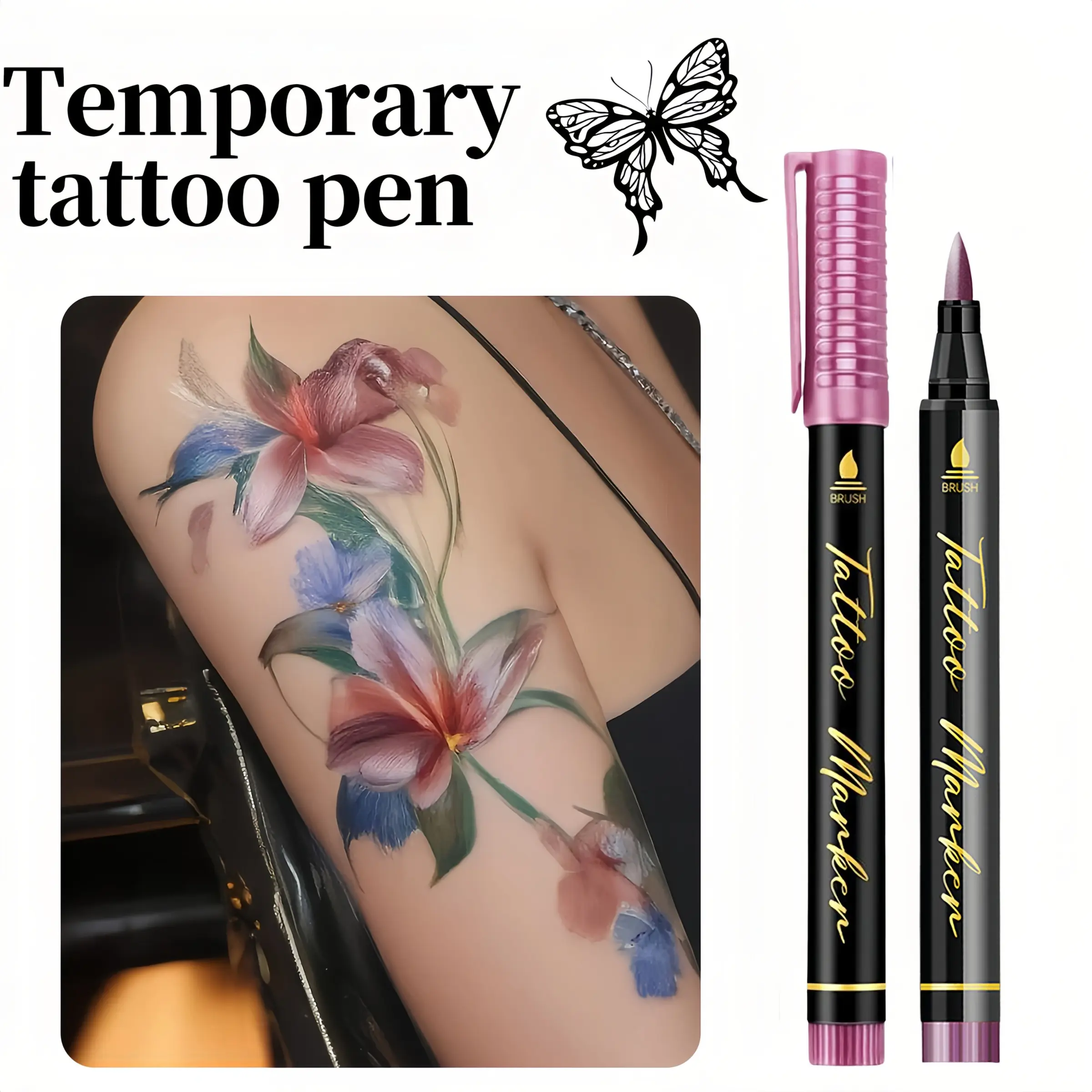 10/12/18/24 Color Temporary Tattoo Markers, Soft Brush Head, Fast Dry Waterproof Easy Removal, Christmas Art Tools, Professional Use
