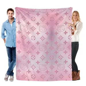 Sanrio Hello Kitty Printed Blanket Soft Flannel Cozy Throw Kawaii All Season Cover For Sofa Bed Office Girls And Teens