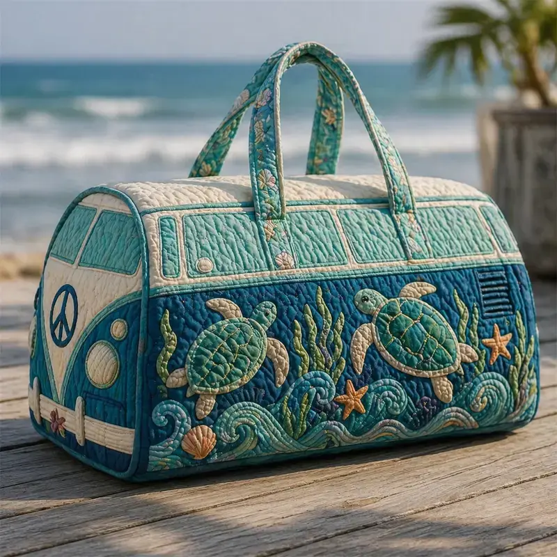 Women’s Sea Turtle Quilted Weekender Bag, Coastal Beach Travel Duffel, Large Capacity Carry On Overnight Tote with Ocean Wave and Starfish Design for Vacation, Cruise, Road Trip, Beach Getaway luggage shell