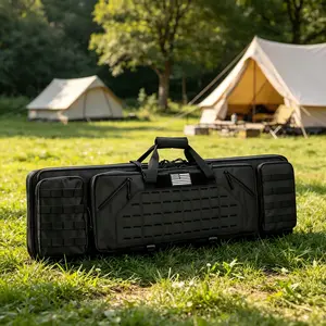 Outdoor Long Gear Double Storage Bag, Lockable Zipper Design with Adjustable Backpack Strap, Portable Soft Carry Bag for Hunting Shooting Outdoor Sports