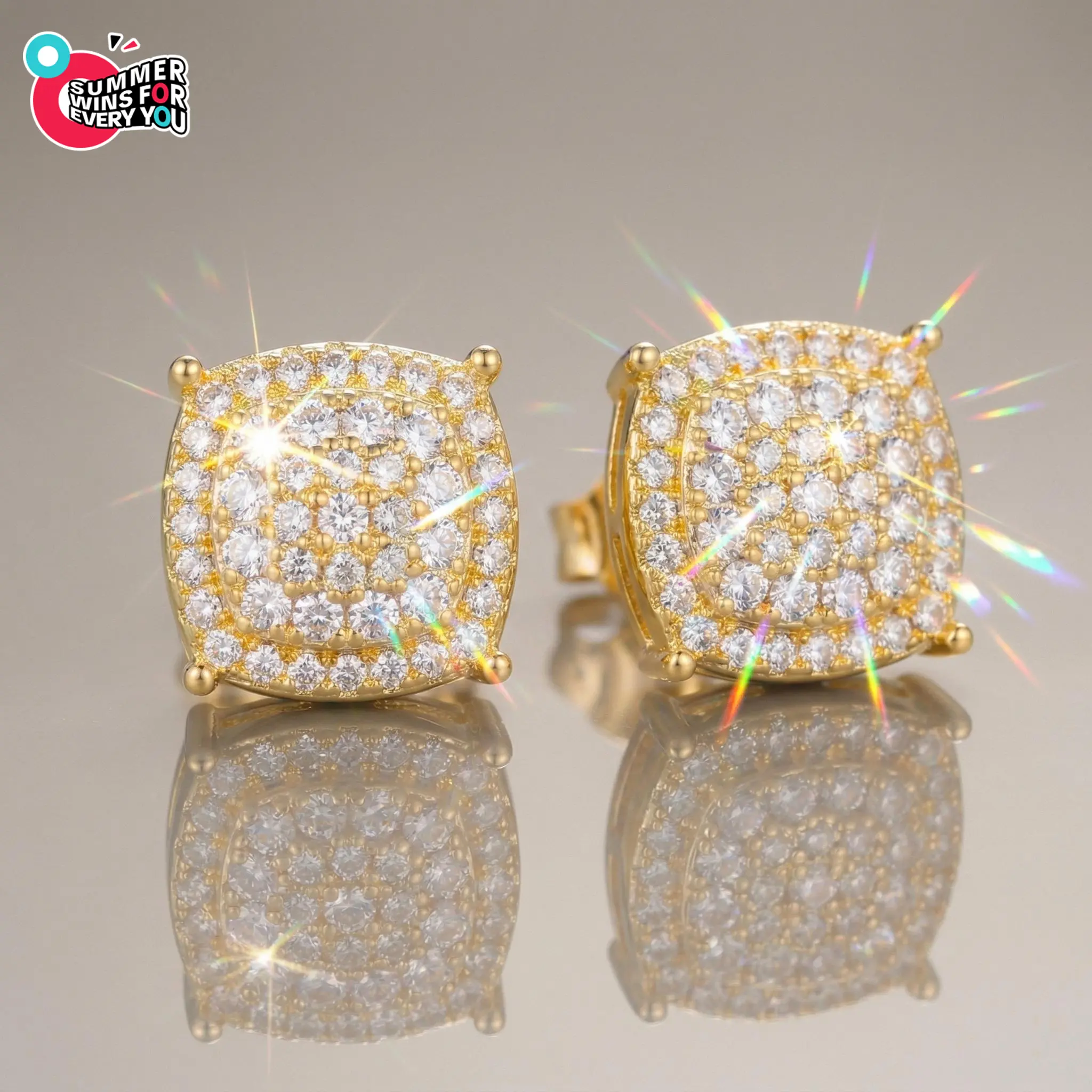 Unisex Square Rhinestone Stud Earrings — 2026 New Arrival | Men's Accessories & Gifts for Her | Versatile & Stylish | Summer Gift Box Limited Edition: 14K Gold-Plated Stud Earrings with Cubic Zirconia — Hypoallergenic Material