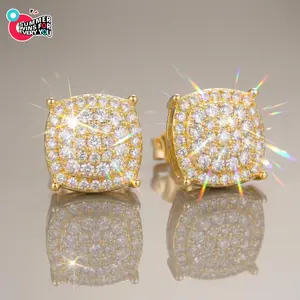 Unisex Square Rhinestone Stud Earrings — 2026 New Arrival | Men's Accessories & Gifts for Her | Versatile & Stylish | Summer Gift Box Limited Edition: 14K Gold-Plated Stud Earrings with Cubic Zirconia — Hypoallergenic Material