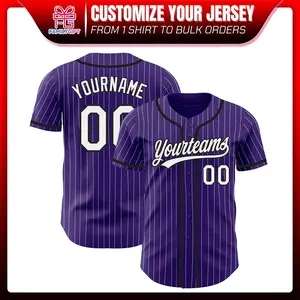 Personalized Custom Purple White Pinstripe Black Baseball Jersey, Printed Name Number Logo Softball Jersey, Back To School Shirt