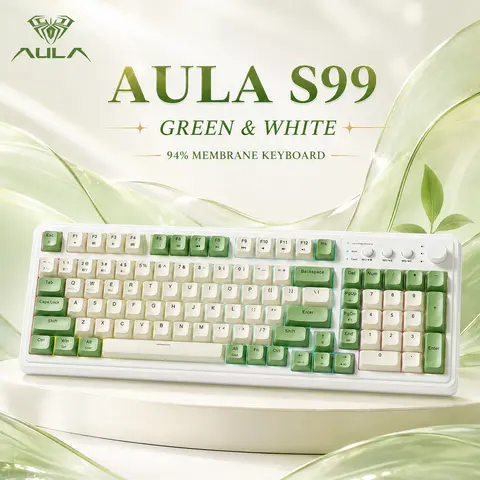 AULA S99 Full-Size Tri-Mode Gaming Keyboard (Bluetooth/2.4GHz/USB-C), RGB Backlit, Media Knob, Mechanical Feel, Fixed Non-Replaceable Keycaps & Switches, Retro Colors, Ergonomics Design, PC Accessories for Gaming, Compatible with PC, Mac, Xbox, Keyboard F