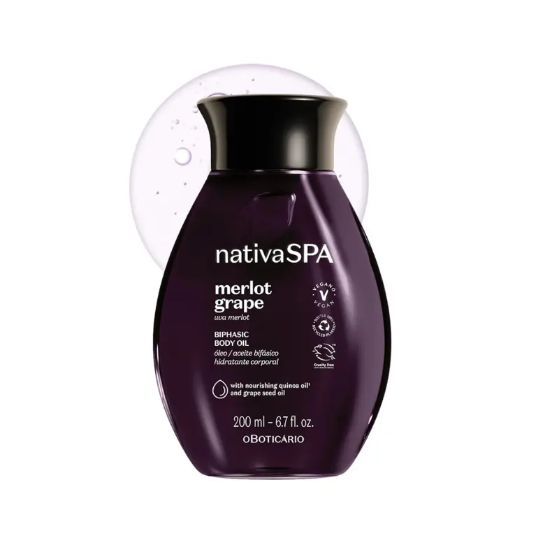 Nativa SPA by O Boticario Merlot Grape Hydrating Body Oil, Soft and Healthy Skin, 6.8 oz. (200 ml)