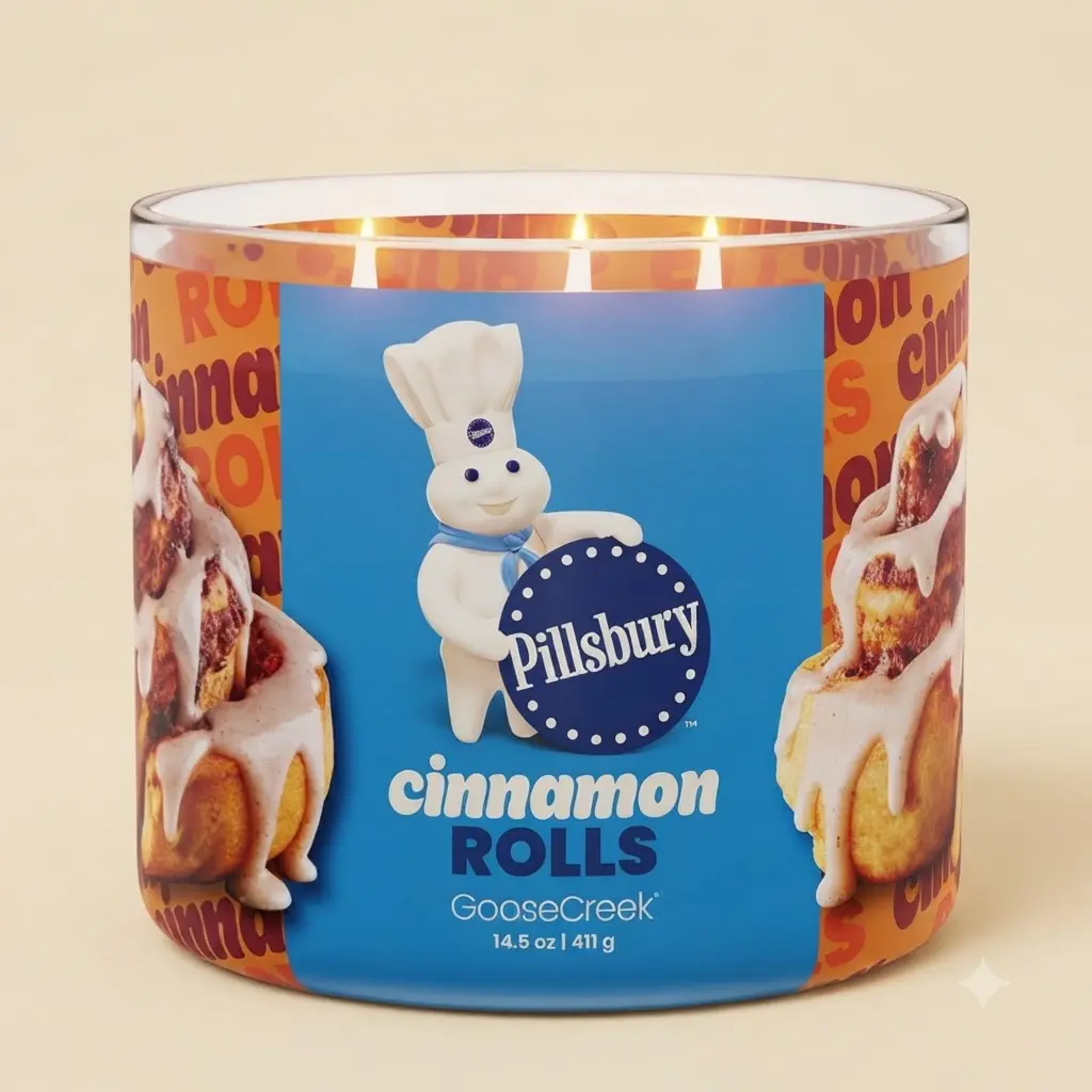 Goose Creek 3-Wick Pillsbury Cinnamon Rolls Scented Jar Candle, 14.5oz, Fill your home with the warm, irresistible scent of freshly baked cinnamon rolls