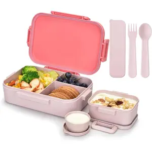 1200ML Bento Box, Wheat Straw Lunch Container With Utensil Set and Leak-Proof Movable Compartment, BPA-Free Lunch Box, Lightweight and Easy Open To-go Food Container for over 8 years old