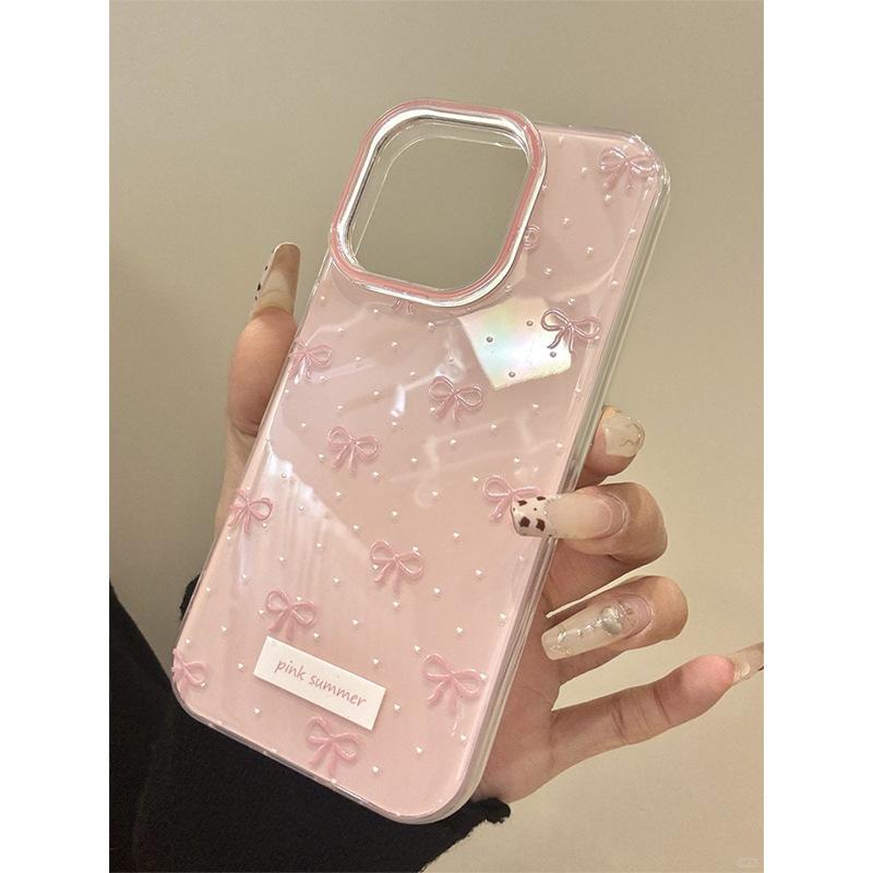 Single-Layer Foundation-Pink Bow Phone Case — Compatible with iPhone 16 Pro Max, Apple 15 (New Model), 14 Pro, and 13 Pro — Cute Style