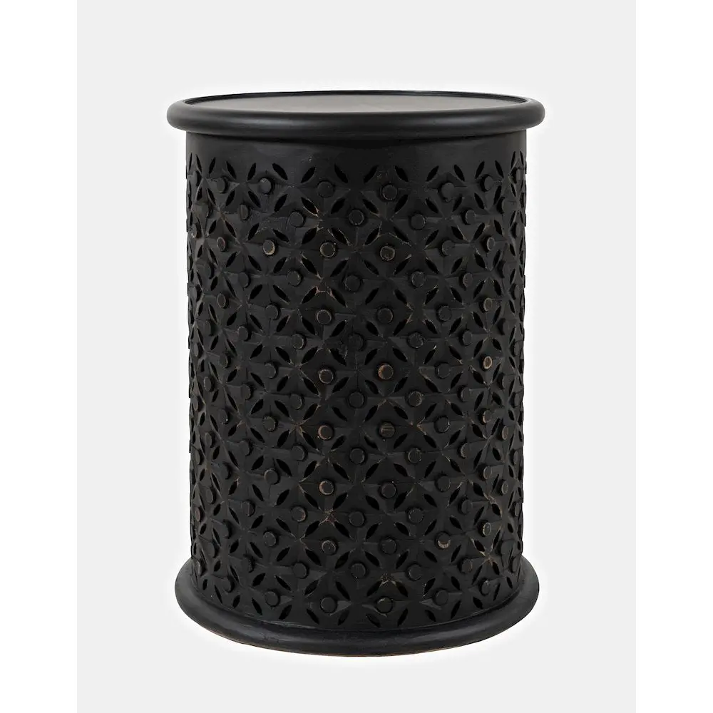 Decker Round Drum End Table - Global-Inspired Distressed Hardwood, Sturdy Surface, Rustic Indoor Furniture, Drum Shape, Side Tables
