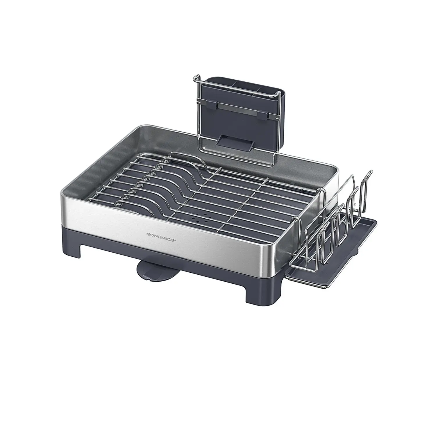 SONGMICS Large Stainless Steel Dish Drying Rack Organiser - Premium Fingerprint-Resistant Dish Drainer with Rotatable Spout, Kitchen Accessories for Kitchen Counter