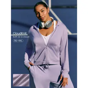 GLOWMODE Plus Size CloudKnit City Chill Fitted Side Pockets Elastic Cuffs Zip-Front Hoodie Jacket Daily Casual Street Wear