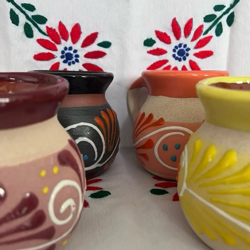 Tazas Artesanías Mexicanas Clay Coffee Mug Set of Four 4" Tall Ceramic Tazas Hand Formed and Painted Non-Customised Floral Tea Drinkware - Cover