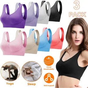 3 Pack Women Sports Bras Seamless Wire-Free Light Support Tank Top Yoga Sleep Bra