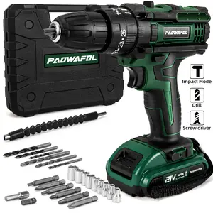 PAOWAFOL Cordless Drill Electric Power Drill with 2 Battery  Two Variable Speed and 25+3 Torque Settings with Work Light, Max torque 30N.m,Easy Handling,Powerful Performance,for Home Renovation, DIY Projects, Professional Daily Drill Set