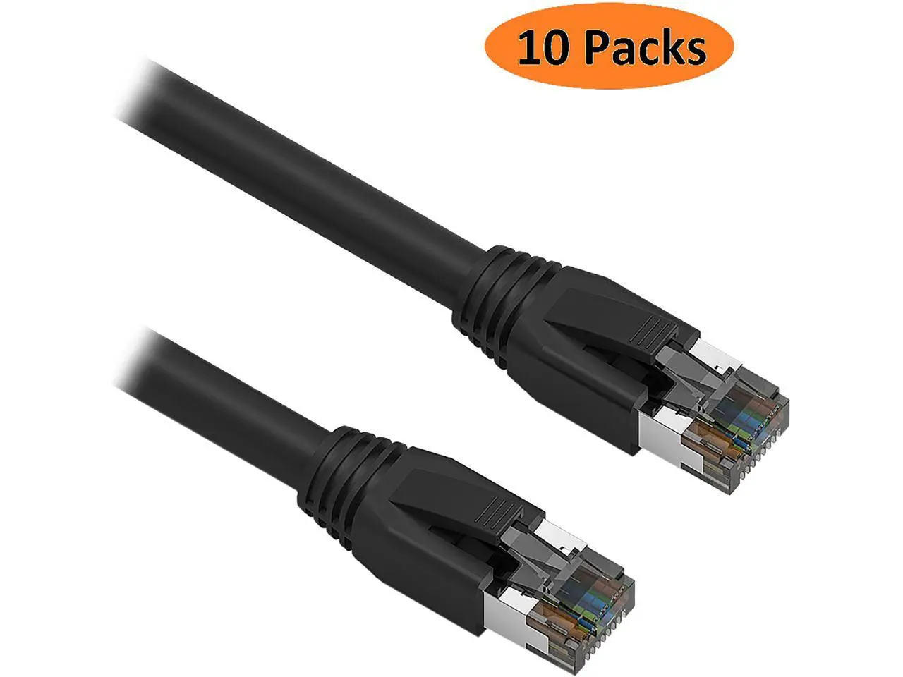 Nippon Labs Cat 8 Ethernet Cable 50 ft. - Black, 2GHz, 40G, 24AWG, S/FTP - Shielded Latest 40Gbps 2000Mhz SFTP Patch Cord, Heavy Duty High Speed Cat8 LAN Network RJ45 Cable - in Wall, Outdoor for Router, Modem, Gaming etc. - 10 Packs