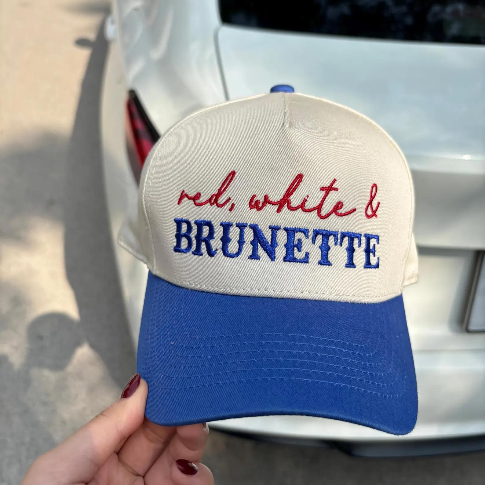 Red White & Brunette Hat - Funny 4th of July Patriotic Snapback, Vintage Country Concert Summer Beach Cap,Summerwins Independence Day America Style Party Gift for Her trucker woman usa Fashion Hats