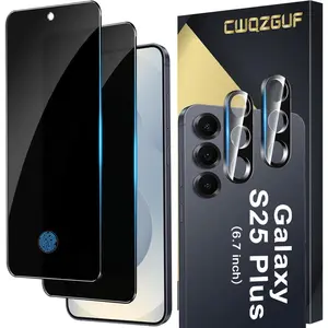 Privacy Screen Protector, 2 Counts Anti-spy Tempered Glass Film & 2 Counts Lens Protector, Phone Accessories Compatible with Galaxy S25 Plus 5G, Cover