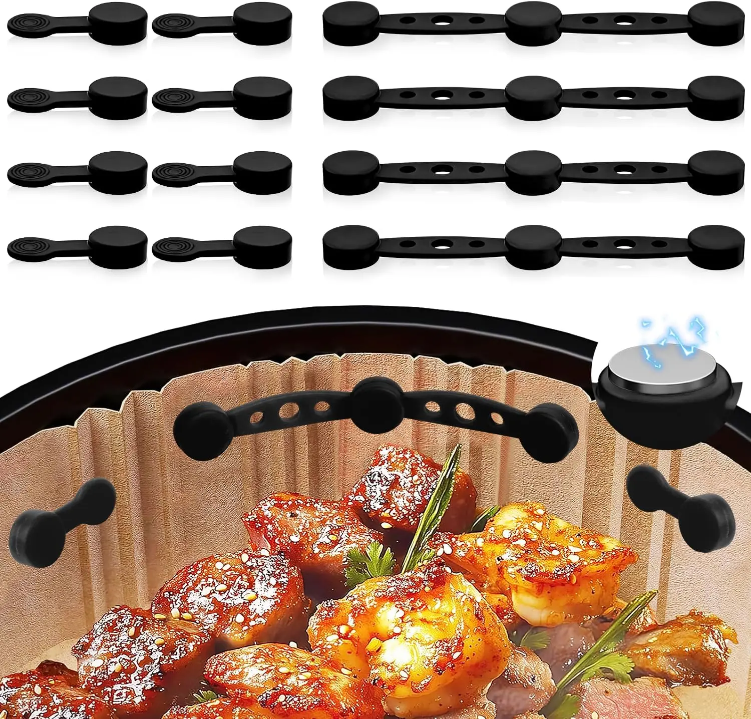 12Pcs Air Fryer Magnets For Parchment Paper,Air Fryer Liner Magnet Silicone Buckle For Holding Down Lock Liners Disposable Safely Air fryer Accessories Locks Disposable Liners Silicone Magnetic Buckle