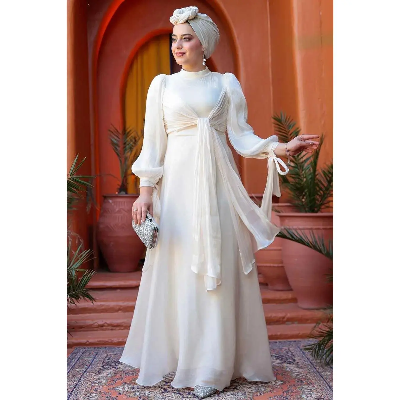Cream Organza Criss Cross Gown