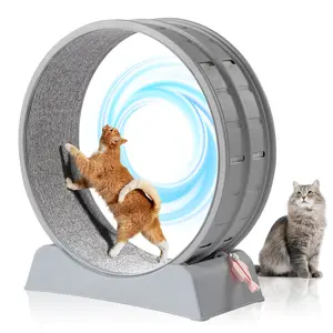 REBUYHOME Cat Exercise Wheel, 31.5/39.4 inch Cat Wheels for Indoor Cats, Cat Treadmill Wheel Exerciser with Carpeted Runway, Plastic Cat Running Wheel for Cats Daily Exercise and Weight Loss, Grey