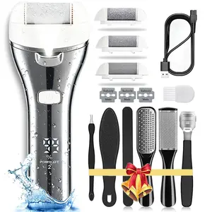 Upgraded Electric Foot Remover 3 Roller Heads 3 Speeds Portable 16-in-1 Electronic Foot File Pedicure Set with Digital Display Screen Metal Shell Ideal Gift for Manicure Nail Care