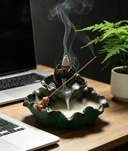 Lotus Backflow Incense Burner - Ceramic Waterfall Smoke Incense Holder for Home Decor, Meditation, Yoga & Aromatherapy, Zen Lotus Ornament
