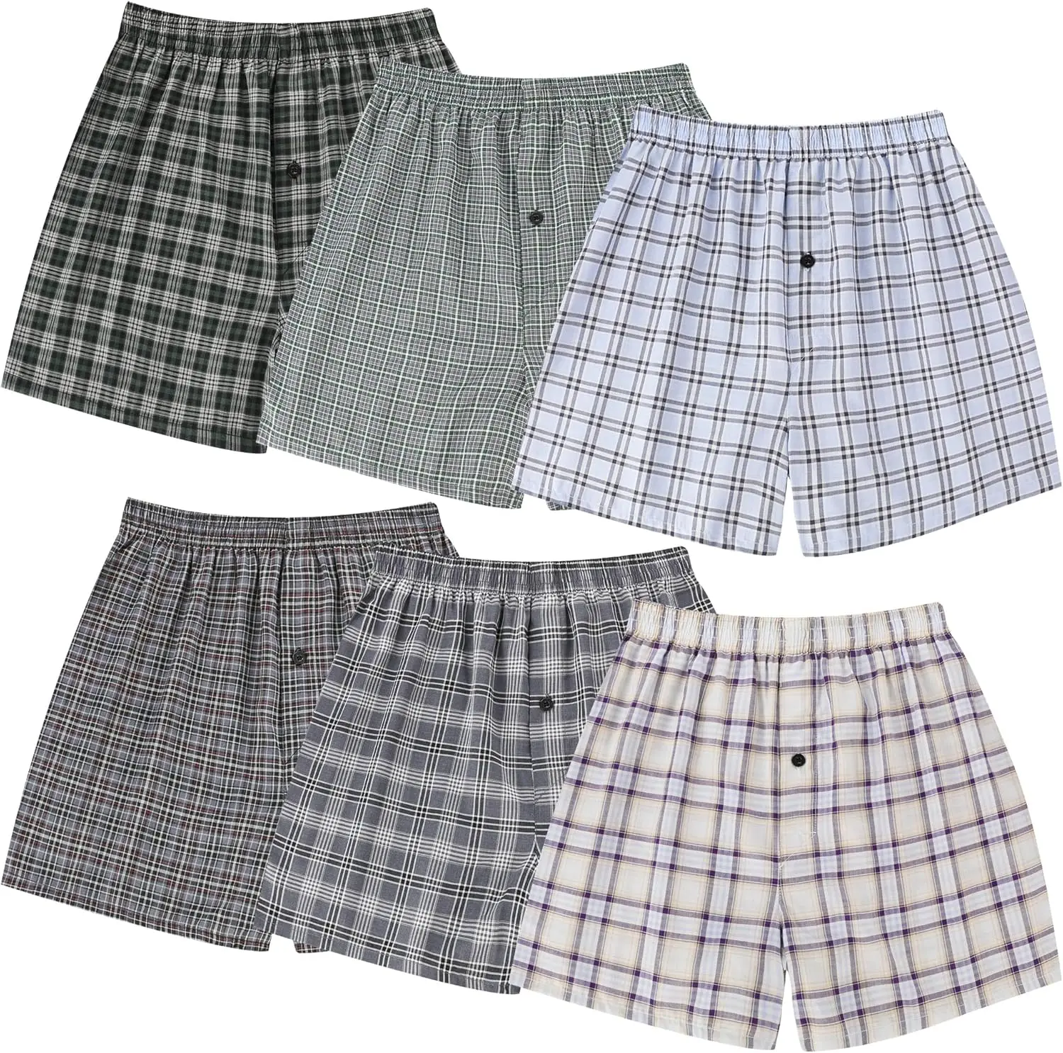 Men's Underwear Woven Boxer Shorts,Classic Relaxed Fit,Lightweight Plaid Boxers,6 Pack(Gift)