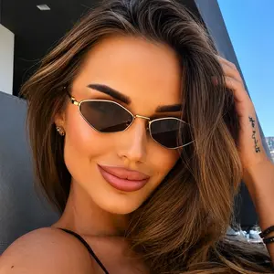 Women's Small Frame Hexagon Punk Sunglasses, Luxury Metal Frame PC Rimless Polygon Eyewear, UV400 Protection