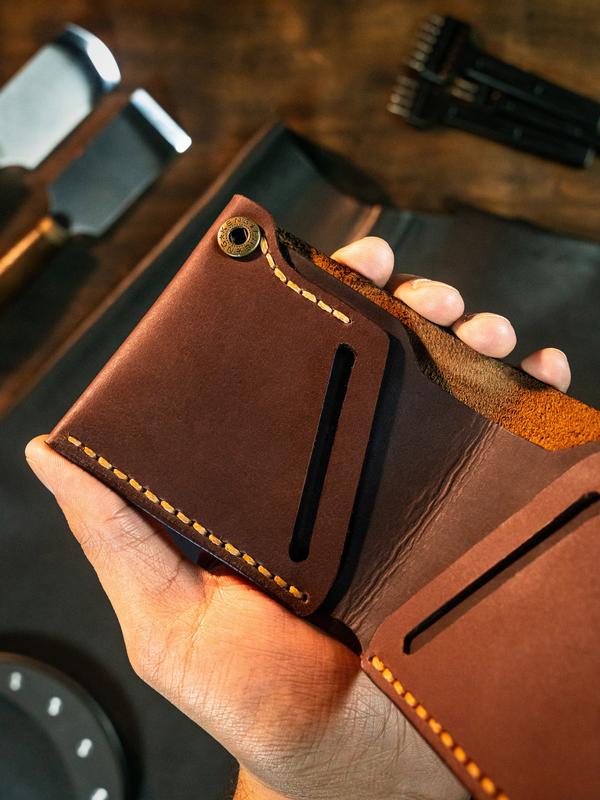 Men's Leather Wallet Handmade Hand Stitched Hand Waxed Burnished Edges Button Closure Bifold Style Best Valentines Gift For Him, Birthday Gift, Anniversary Gift For Husband, Boyfriend Gift