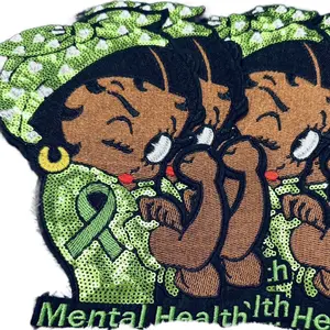 Mental Health Awareness Embroidery Patch, Empowered African American Woman Design for Jackets, Totes, Backpacks (Strong Mind Strong Woman Themed Sewing Supply for Custom Apparel)