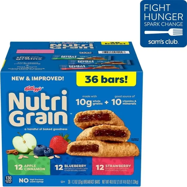 Nutri-Grain Soft Baked Breakfast Bars Variety Pack, 1.3 oz, 36 Pack – Assorted Fruit Flavored Bars for On-the-Go Breakfast & Snacks