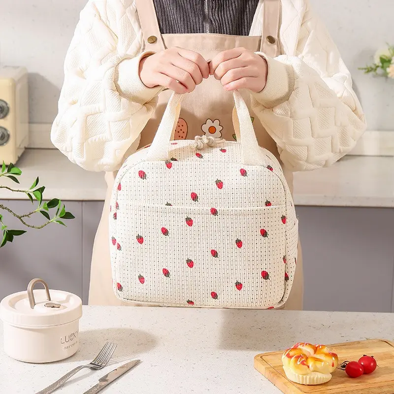 Portable Durable Lunch Bag, Reusable Lunch Bag, 1 Count Corduroy Insulated Lunch Bag with Handle, Lunch Box Bag for Work, School, Outdoor Camping and Travel, Corduroy Lunch Tote