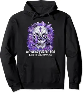 Sugar Skull We Wear Purple For Lupus Awareness Pullover Hoodie - Emilyschwe Shop 56B0BRPB48JC