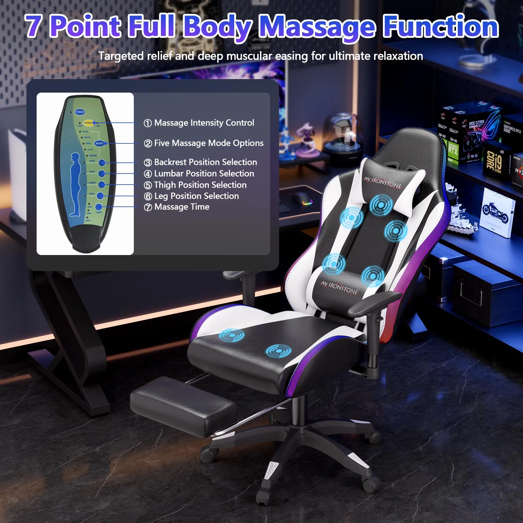 Modern White(LED Lights+ Speakers+7-Points Massage