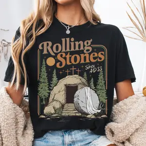 Rolling Christian Stones Easter Graphic Tee, Jesus Christ Christian Faith-Based Youth Shirt, Rolling Christian Stones Easter T-Shirt for Men, Women and Kids - A Perfect Gift for Fans