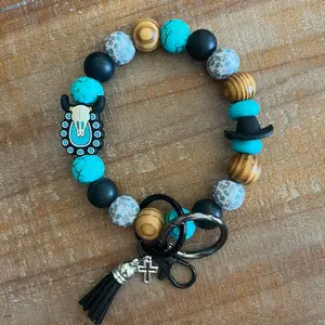 Western Skull Wristlet Keychain with O-ring for Easy Attachment to Purse or Bag