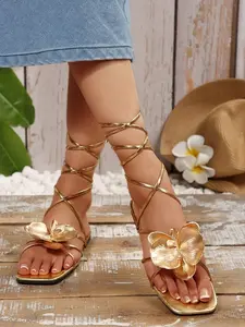 French Style Flat Bow Tie Flower Comfy Floral Sandals Women Summer Outdoor New Fashion Casual Party Shoes, Perfect for Dates Shopping Parties