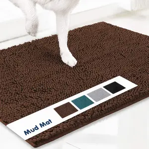 Mud Mat 60*90cm/23.6*35.4in Grey Chenille Dog Mat Non Slip Super Absorbent Washable Door & Bath Rug 60*90cm Quick Dry Pet Mat For Muddy Paws Non Slip Indoor Entry Bathroom Doormat Grey