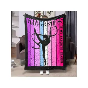 Gymnastics Is My Favorite Season" Soft Flannel Throw Blanket - Vibrant Pink, Blue & Purple Striped Design With Silhouette Gymnast - Perfect For Bed, Sofa, Chair, Or Travel - All-Season Comfort, Gym Decor-30*40in