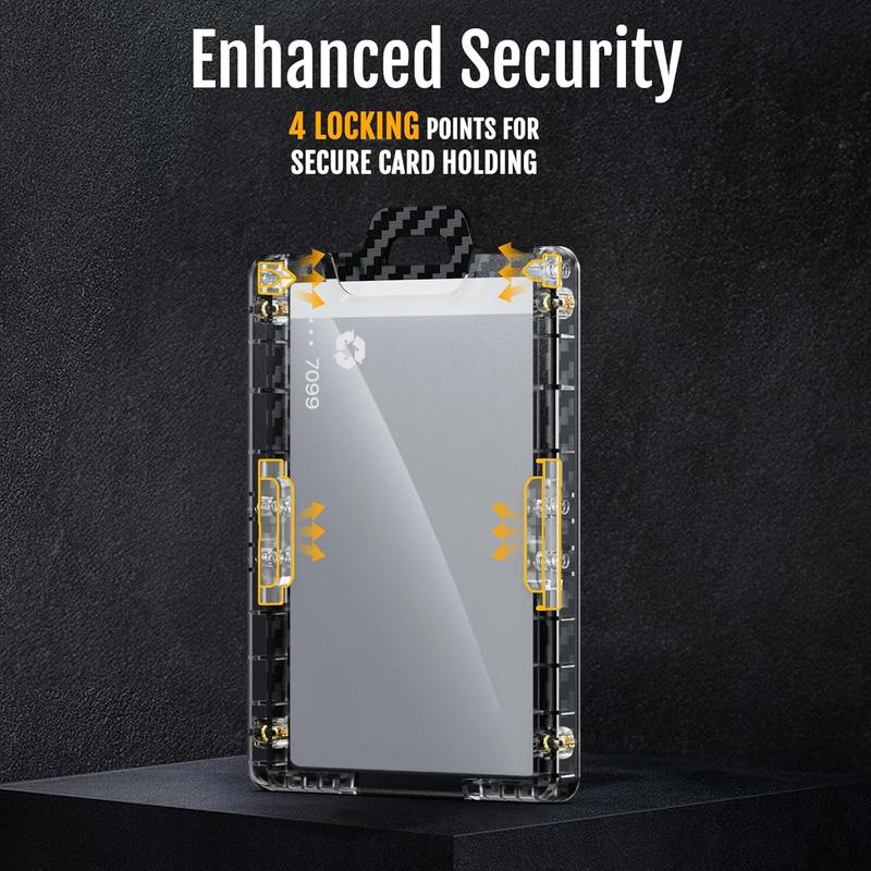 MNGARISTA Retractable Badge Holder, Heavy Duty Badge Reel Keychain with Belt Clip, 3K Carbon Fiber ID Card Holder Lanyard with 32.26" Retractable Key Chain, Black