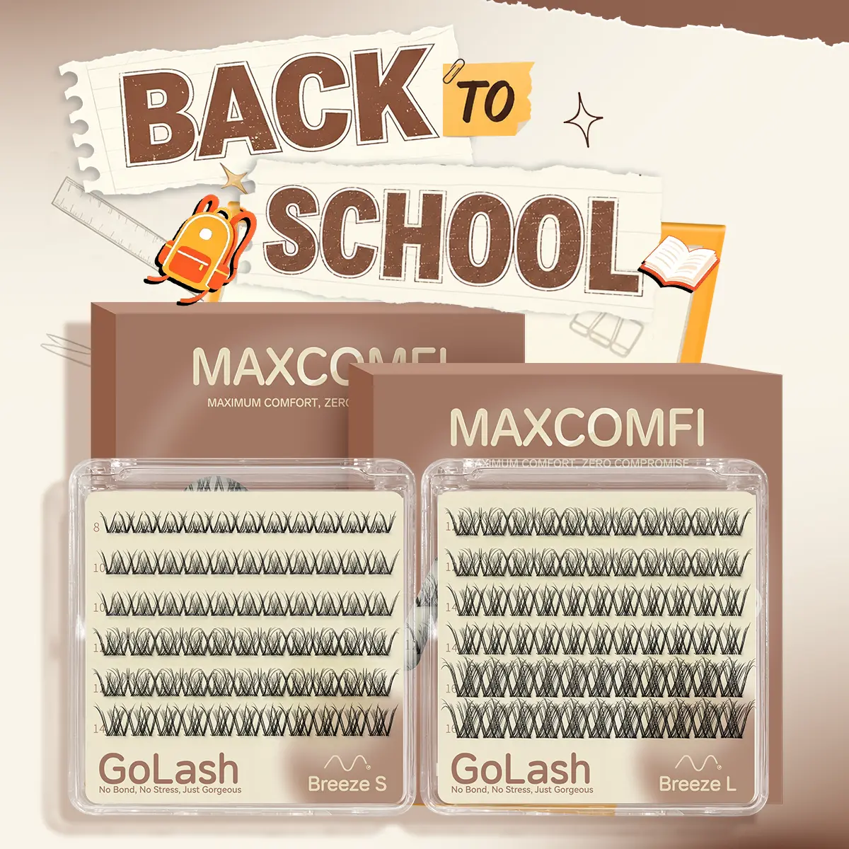 Glueless Lashes Breeze | Maxcomfi Adhesive-Free Lash Clusters, No Glue False Eyelashes, Adhesive-Free Eye Lashes Extensions, Easy-Stick Peel & Wear Glue-Free Premium BASF Fiber Makeup Comfortable Soft Lightweight False Eyelashes For All Eye Shapes