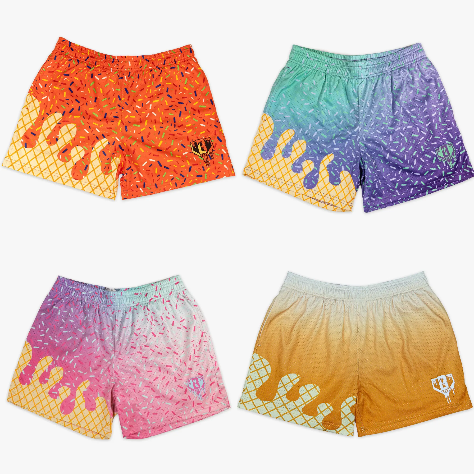 [ Baseball - Lifestyle - 101 ] Premium Men's Graphic Mesh Shorts – Luxury Streetwear & Athletic Gym Shorts: Melted Ice Cream Waffle Cone, Vibrant Rainbow Sprinkles & Sweet Sherbet Pack